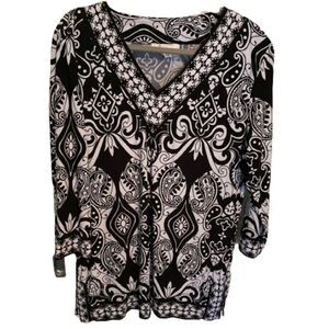 JM Collection Black & White paisley tunic 1X